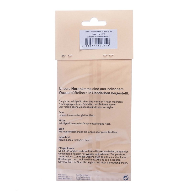 Kost Kamm Hoorn krullkam 10 cm