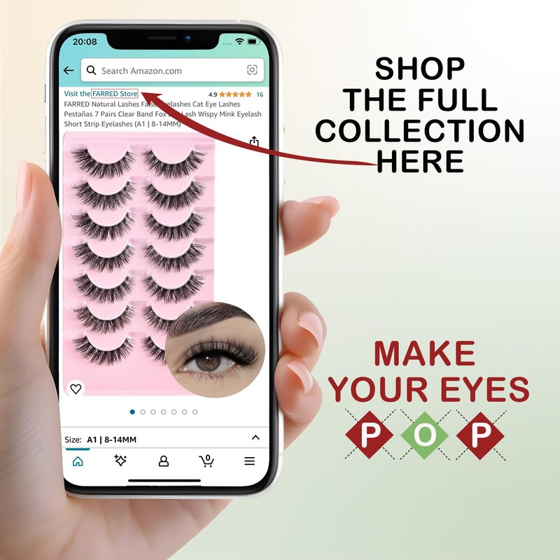 FARRED Cat Eye Lashes Natural Eyelashes Short Wispy Lash Strips