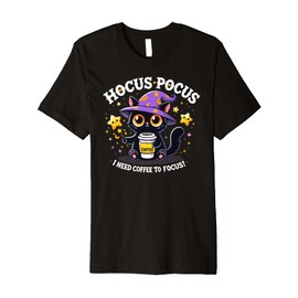 Hocus Pocus I Need Coffee to Focus Funny Kitten Premium T-Shirt