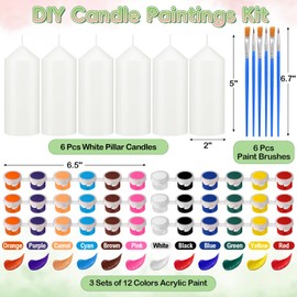 MTLEE 48 Pcs DIY Candle Painting Kit Include White Candles Colorful Acrylic Paint Strips and Paintbrushes for Crafts Making Wedding Birthday Party Centerpiece (Pillar)