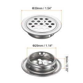 sourcing map 20Pcs Circular Air Vents, 29mm Stainless Steel Mesh Hole Round Soffit Vents for Shoe Cabinet, TV Cabinet, Wardrobe Silver