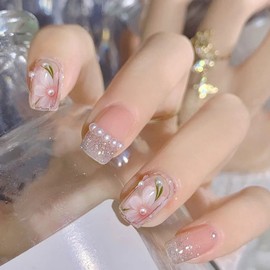 HAPVITAL Gel Nail Stickers, Pack of 24, Short, Spring and Summer Trend, Butterfly, 3D Feel, Easy to Apply, Reusable, Popular Design, False Nails, Nail Art, Nail Parts, Stylish, Beginners, Coming-of-Age Ceremony (Camellia Design)