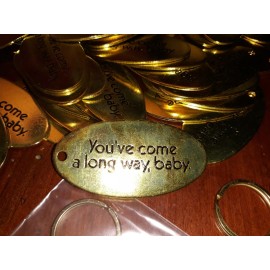 Holiday SALE!  Vintage YOU COME A LONG WAY BABY Brass Keychain Fob Key Ring