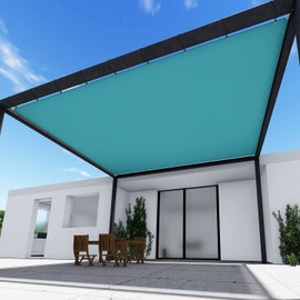 TANG 12' x 14' Waterproof Shade Cloth with Grommets, Sun Shade Sail Rectangle Straight Side, 260 GSM UV Block Fabric Patio Canopy for Deck Carport Backyard Pergola Cover, Turquoise