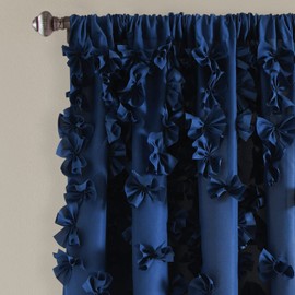 Lush Decor Riley Window Curtain Panel - Charming Handmade Bow Details - Elegant Light Filtering Single Curtain for Living Room, Dining Room, or Bedroom - 54" W x 95" L, Navy
