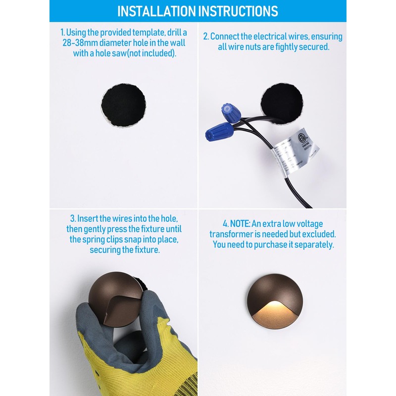 LEONLITE 12-Pack Recessed Low Voltage LED Deck Light Anti-Glare, 12-24V