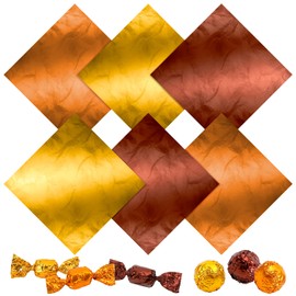 Whaline 300Pcs Aluminum Foil Chocolate Candy Wrappers Orange Gold Coffee Paper 5.9 x 5.9 Inch Fall Square Sweet Lollipop Paper Packaging Decoration for Autumn Food Candy Packaging