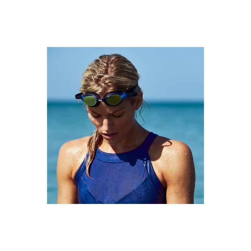TYR Unisex Adult Vesi Low Profile Swimming Goggles - Smoke/Blue/Blue,