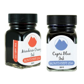 Monteverde 60ml Core Fountain Pen Ink Bottle (30ml Mandarin Orange Ink Bottle G309MO, 30ml Capri Blue Ink Bottle G309CB)