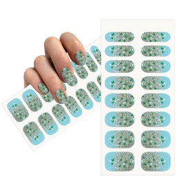Self-Adhesive Green Silver Aqua Full Nail Wraps Stickers with Holographic and Emerald Color Dots | Brighter, Thicker, Tougher Nail Polish Strips for Women and Girls | DIY Nail Art Decoration