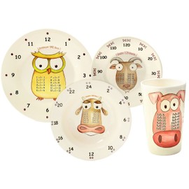 theMultiples Award Winning Times Table Dinnerware 4-Piece Early Years Boxed Plate, Bowl and Tumbler Set
