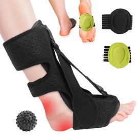 Plantar Fasciitis Night Splint, Adjustable Brace with 3 Straps for Plantar Fasciitis Relief, Alleviates Foot Drop, Achilles Tendonitis, Day & Night Use, Includes Massage Ball & 2 Arch Pads(Black)