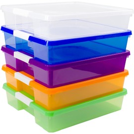 Storex 12x12 Stack & Store Box, Assorted Colors, Case of 5