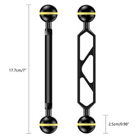 Seafrogs Aluminum Alloy Underwater Extension Arm, 1" Ball to YS Head Adapter, Carbon Fiber Dual Ball Arm for Strobe, Video Light, Diving Tray(DA-1)