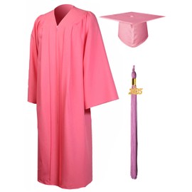 GraduationMall Graduation Gown and Cap for Adults 2025 Year Charm Unisex Matte University Bachelor High School M(5'6"-5'8") Pink