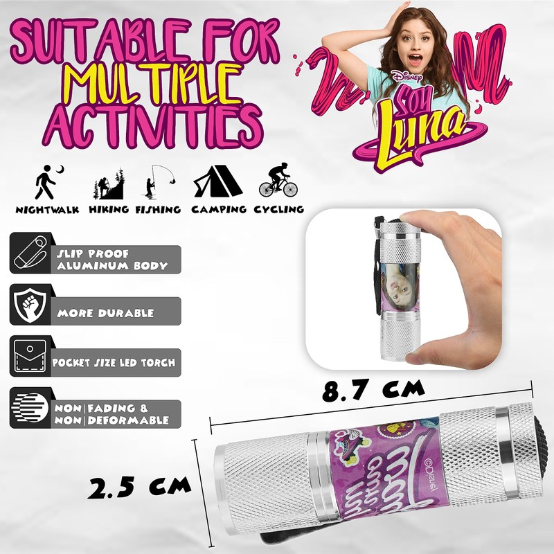 Kids Licensing Portable Soy Luna 9 LEDs Torch, 8.7cm Silver