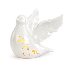 Napco Flying Dove with Design Bright White 6 x 5.75 Porcelain LED Tabletop Figurine