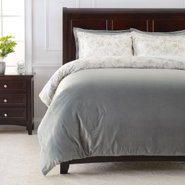 Chanasya Premium 5-Piece Reversible Ultra Soft Brushed Microfiber Velvet Bedding Comforter Duvet Cover Set - Sage White Green Foliage Leaves Print - (1 Duvet Cover & 4 Pillow Shams) - Queen Bed