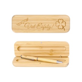 NETONDA Good Luck Gift Sustainable Ballpoint Pen with Engraving Clover Leaf Bamboo Pen with Engraving in Gift Box Lucky Charm Exam New Job Training Azubi Farewell Gift Colleagues