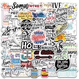 Spanish Inspirational Stickers for Water Bottles, Laptop - Eikecy Quote Motivational 50Pcs Positive Reward for Kids, Teens, Teacher, Students