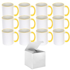 TWISTED ENVY Mugsie Case of 12 11 oz. YELLOW Rim & Handle- Ceramic Sublimation Mugs - Professional Grade Sublimation Mug- Sublimation Series - With Individual White Gift Boxes