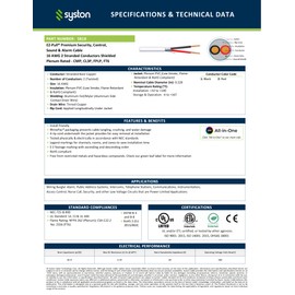 SYSTON 16/2 Fire Security Burglar Station Sound Alarm Control Cable Wire, Plenum-Rated CMP/CL3P Shielded Stranded Copper UL/ETL, UV Resistant for Indoor/Outdoor Low Voltage Application Use - 100 FT