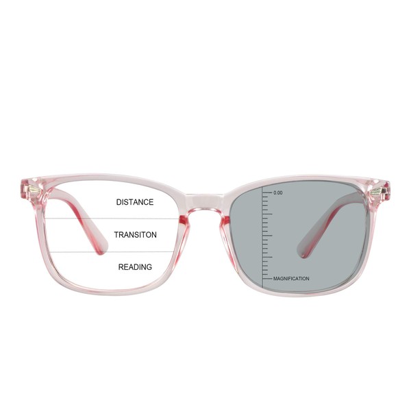 LAMBBAA Vintage Square Progressive Multifocal Presbyopic Glasses, Photochromic Gray Sunglasses for Men Women Readers (+0.00/+2.00 Magnification)