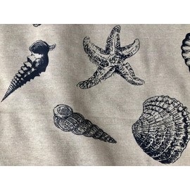 Ocean Beach Shell Star Cotton Linen Nautical Fabric Natural Dark Blue Marine Hessian Jute Sea Material Home Decor - 155cm Wide Canvas (3 Metres)