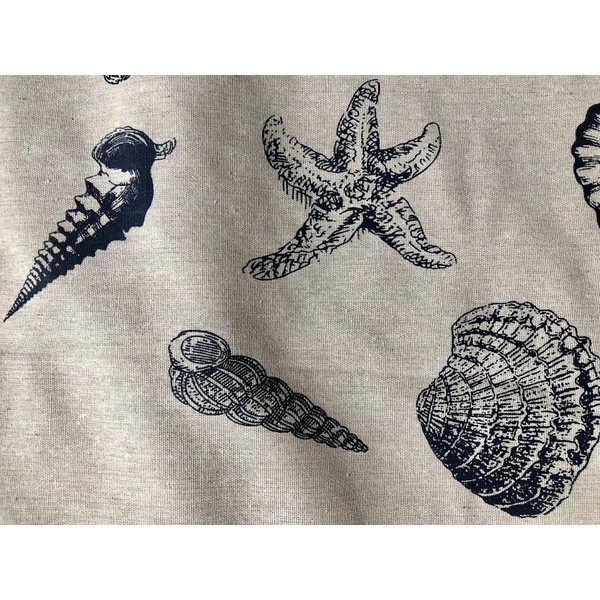 Ocean Beach Shell Star Cotton Linen Nautical Fabric Natural Dark