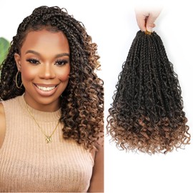 Fulcrum Goddess Box Braids Crochet Hair 10 Inch,9 Packs Boho Box Braid Crochet Hair for Women,Pre-looped Bohemian 3X Crochet Braiding Hair with Curly Ends(10Inch,T30#)