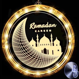 3D Ramadan Kareem Lights, Portable Moon Castle Mubarak Window Light Decoration, Islamic Muslim Style for Outdoor Indoor Patio Bedroom Party Decoration (21CM/8.2 inch, Moon Castle)
