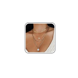 Inateannal Boho Layered Chunky Chain Necklace Gold Evil Eye Pendant Necklace Cuban Link Choker Necklace Crystal Devil Eye Necklace Punk Multilayer Necklace Chain