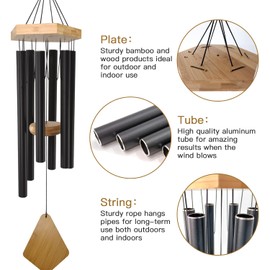 Wind Chimes 30 Inches Deep Tone Memorial Wind Chimes with Hook for Mother's Day/Housewarming/Christmas, Patio, Garden, Yard, Home Decor, Black