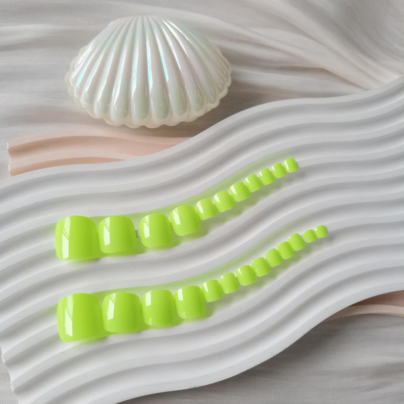 Solid Color Neon Green Press on Toenails for Women, Glossy