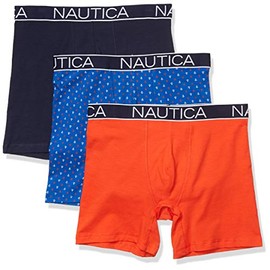 Nautica Men's 3-Pack Classic Cotton Stretch Boxer Briefs, Peacoat/Orange Poppy/Anchor Print Cobalt, Large