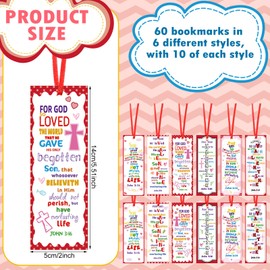 WinnerWhy 180pcs Religious Valentine's Day Gifts 60 Christian Valentine's Day Bookmarks 60 Religious Valentine's Day Cards 60 Bible John 3: 16 Bracelets for Classroom Party Favors