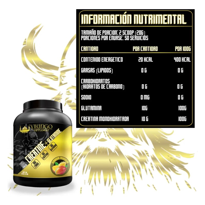 Creatina + Glutamina 1kg Vikingo Varios Sabores