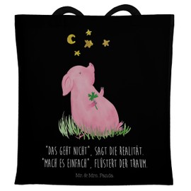 Mr. & Mrs. Panda Pig Lucky Gift Bag Good Mood Bag Animals Bag Lucky Pig Happiness Goals Motivation Bath Bag Animal Motifs Shoulder Bag Fabric Bag Dreams, black, Hand Drawn