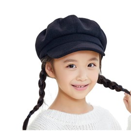 Octagonal-Newsboy-Caps for Kids Vintage-Duckbill-Brim-Beret-Hat Flat Driver Cap for Boys Girls Black