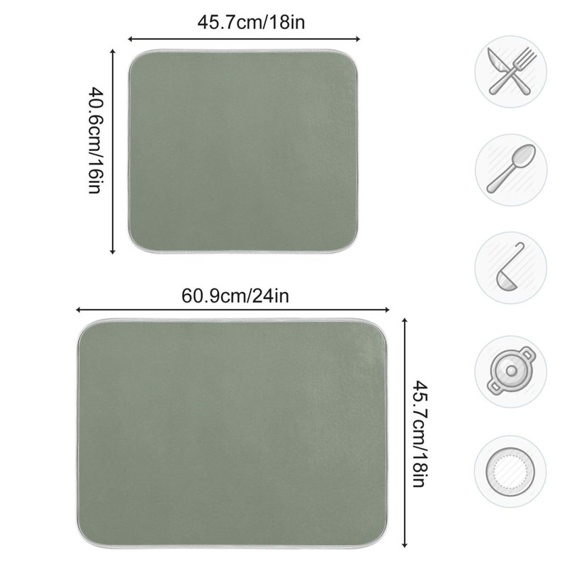 Dish Drying Mat 18x24 For Kitchen Counter Sage Green Absorbent