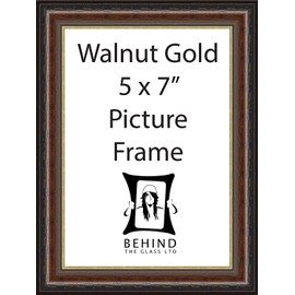 Behind The Glass - Handmade Brown Walnut Gold Wooden Picture Frame Back Stand - 5x7