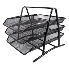 Charola Metalica Organizador Escritorio De Malla 3 Niveles Color Negro                                                                                