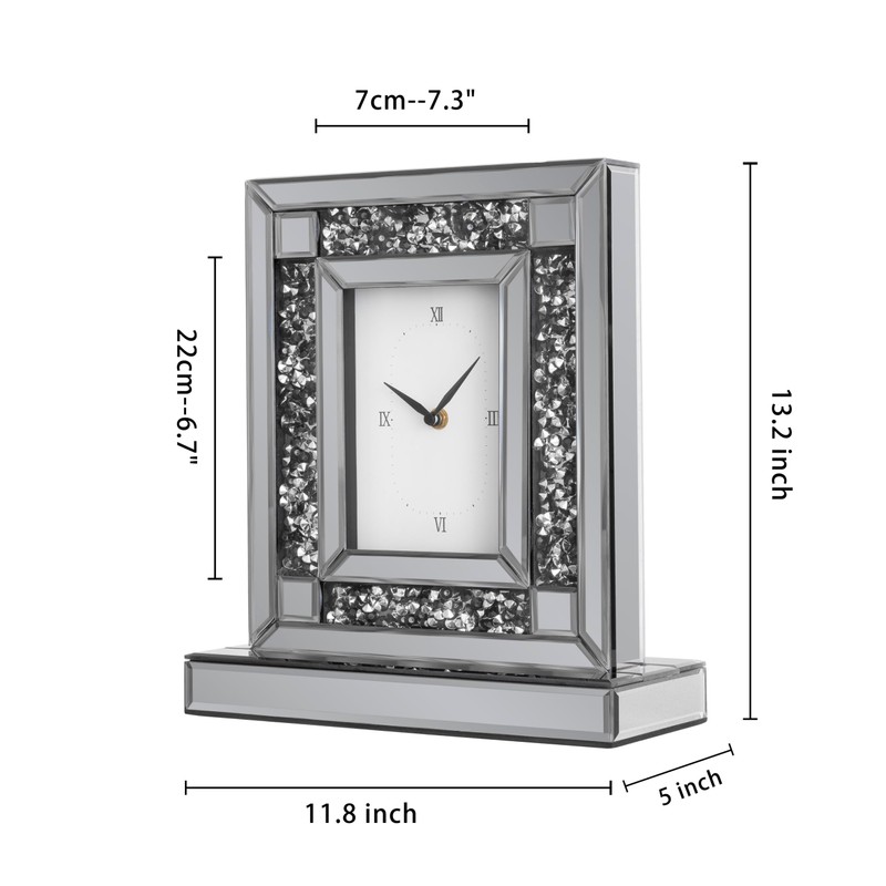 SHYFOY Luxury Crystal-Embedded Mirrored Table Clock, Elegant Decorative Clock with