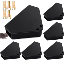 Qualirey 6 Pcs Mice Station with Key Mouse Bait Station Waterproof Mice Trap Bait Box, Keeps Children and Pets Safe Indoor & Outdoor, Bait Not Included, Suitable for Small Mice (Black)