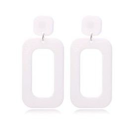Simple Acrylic Geometric Square Hollow Dangle Earrings for Women White Minimalist Statement Drop Earrings 80s Retro Neon Earrings for Party Costume Accessory (white)