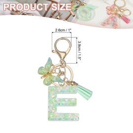 PATIKIL Alphabet Initial Letter Keychain, Resin Cute Keychains with Tassel Butterfly Letter E Pendant Charm for Women Key Purse Handbag Bag Accessories, Green