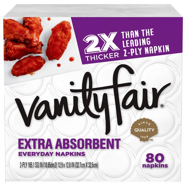Vanity Fair Extra Absorbent Paper Napkins, 80 2-Ply Disposable Napkins for Messy Meals