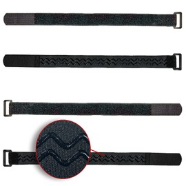 FrogJim 4 x Velcro Cable Ties 40 cm Black with Slip Stop and Buckle, Ideal as Velcro for Bicycle or Ski Strap, Reusable Velcro Tape, Anti-Slip, 30 mm Wide for Fixing and Bundling KSS4004