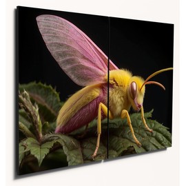Rosy Maple Moth Close-Up Wall Art A4 Twin Set, 6mm Wood MDF Print for Home Decor