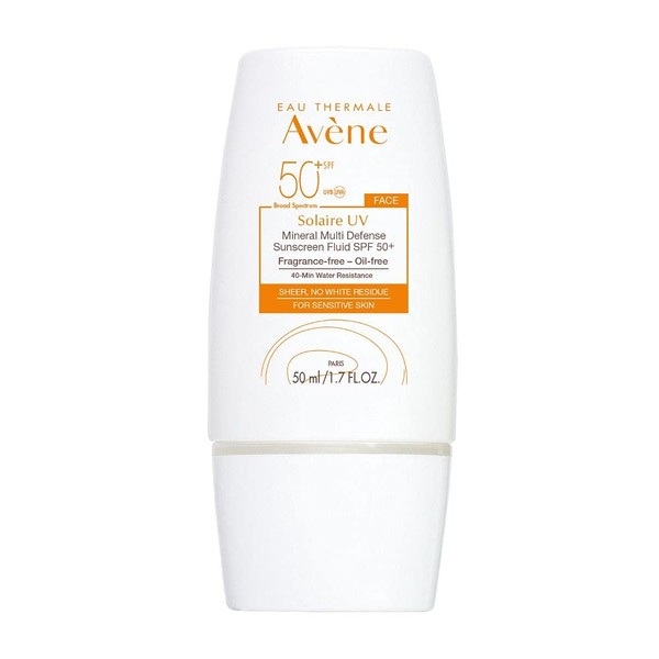 Eau Thermale Avene Solaire UV Mineral Multi-Defense Sunscreen Fluid, Clean Formula Sunscreen for Sensitive Skin, Reef Friendly, Sheer, Non-Whitening, Antioxidant Protection, 1.7 fl.oz.